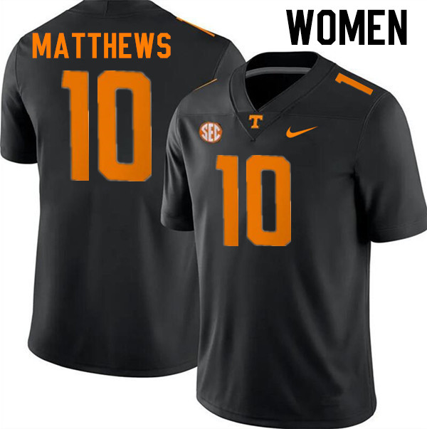 Women #10 Mike Matthews Tennessee Volunteers College Football Jerseys Stitched-Black